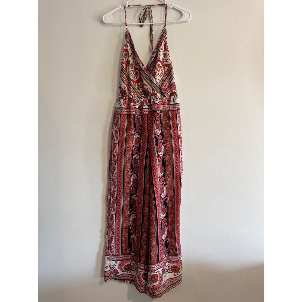 Tobi Paisley Print Halter Jumpsuit Womens XS Wide Leg Boho Romper Festival Hippi